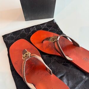 Gucci Women's  Brown - Orange  Thong Flip Flop Sandals EU 38.5 US 8.5 Flats
